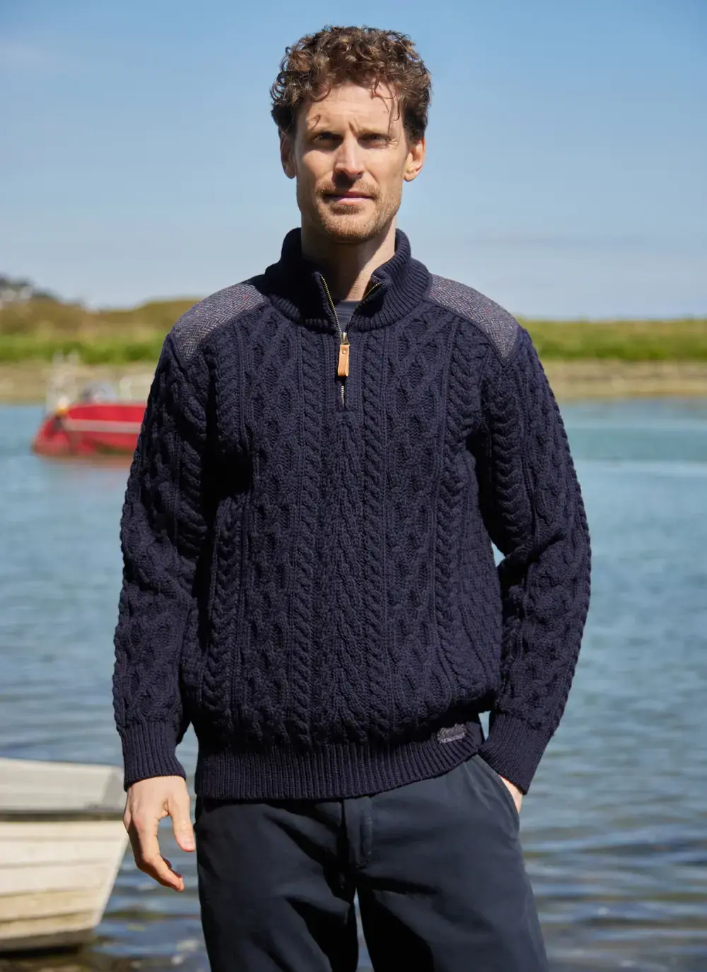 Tweed Patch Half Zip Sweater